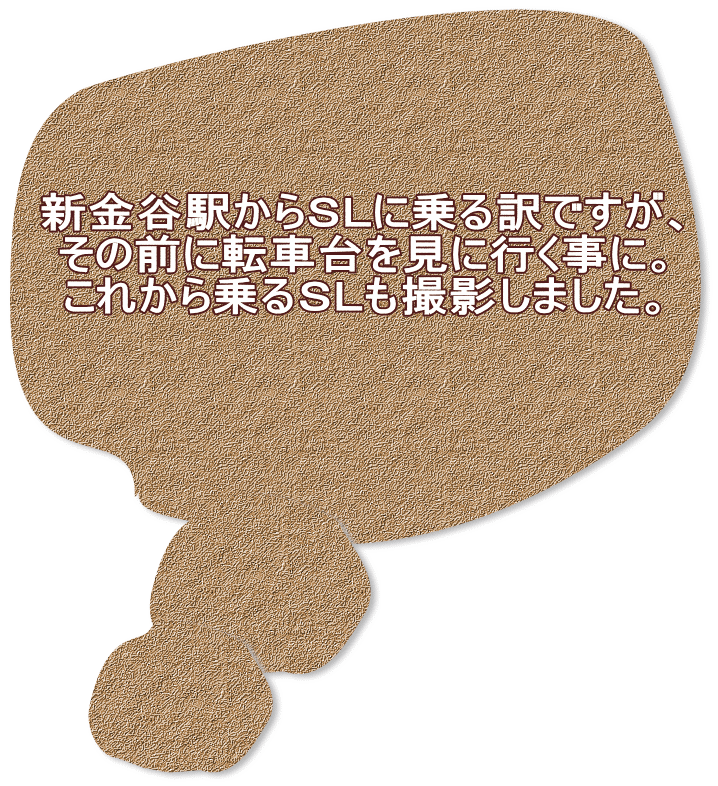 新金谷駅からＳＬに乗る訳ですが、 その前に転車台を見に行く事に。 これから乗るＳＬも撮影しました。 