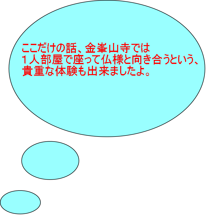 ここだけの話、金峯山寺では １人部屋で座って仏様と向き合うという、 貴重な体験も出来ましたよ。 