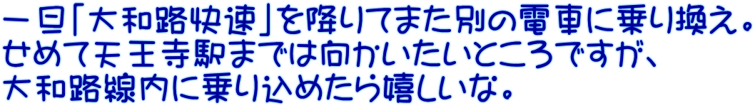 一旦「大和路快速」を降りてまた別の電車に乗り換え。 せめて天王寺駅までは向かいたいところですが、 大和路線内に乗り込めたら嬉しいな。
